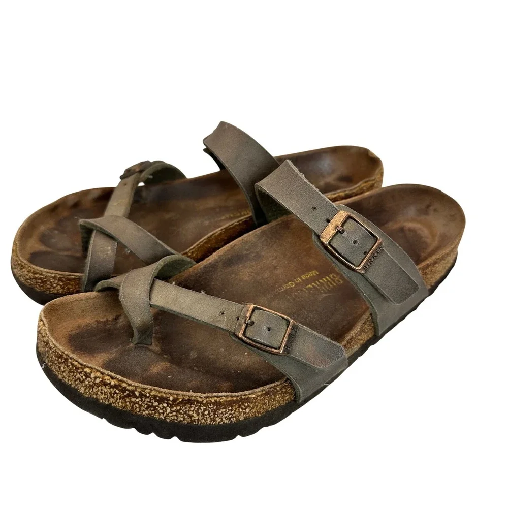 Birkenstock Mayari Sandals Women 39‎ Brown Boho Casual Strappy Toe Loop Slides